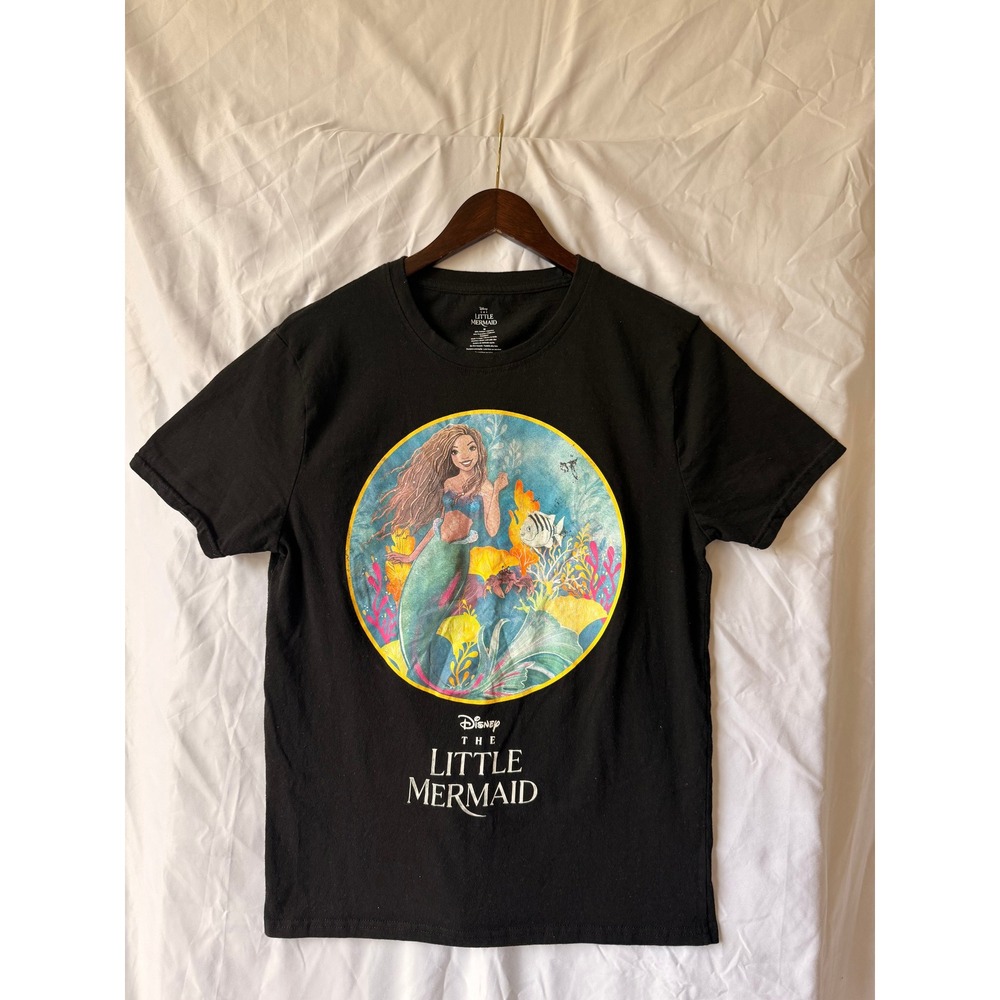 Disney The Little Mermaid Ariel Flounder Graphic T-Shirt Black Medium RN86947